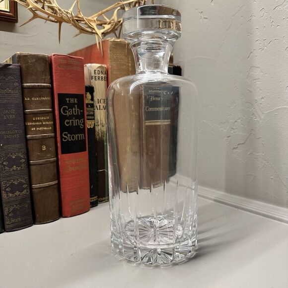 Crystal Whiskey Cognac Brandy Decanter Italian Cut Art Glass 9" x 4" - Picture 1 of 10